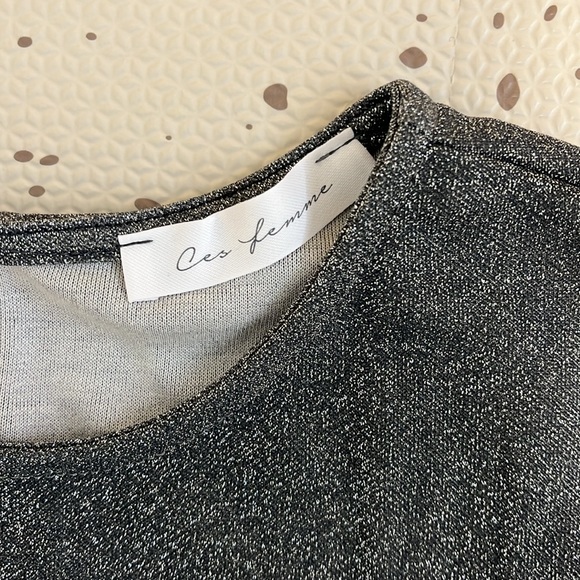 💘 CES FEMME - CHARCOAL GRAY SHIMMER SPARKLE RUFFLE SLEEVE MATERNITY DRESS - Picture 4 of 9